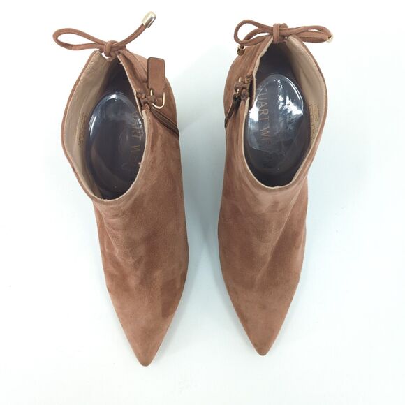 Stuart Weitzman Women 10 Gardiner Booties Boots Brown Suede Tie Pointed NEW FLAW - Picture 2 of 13
